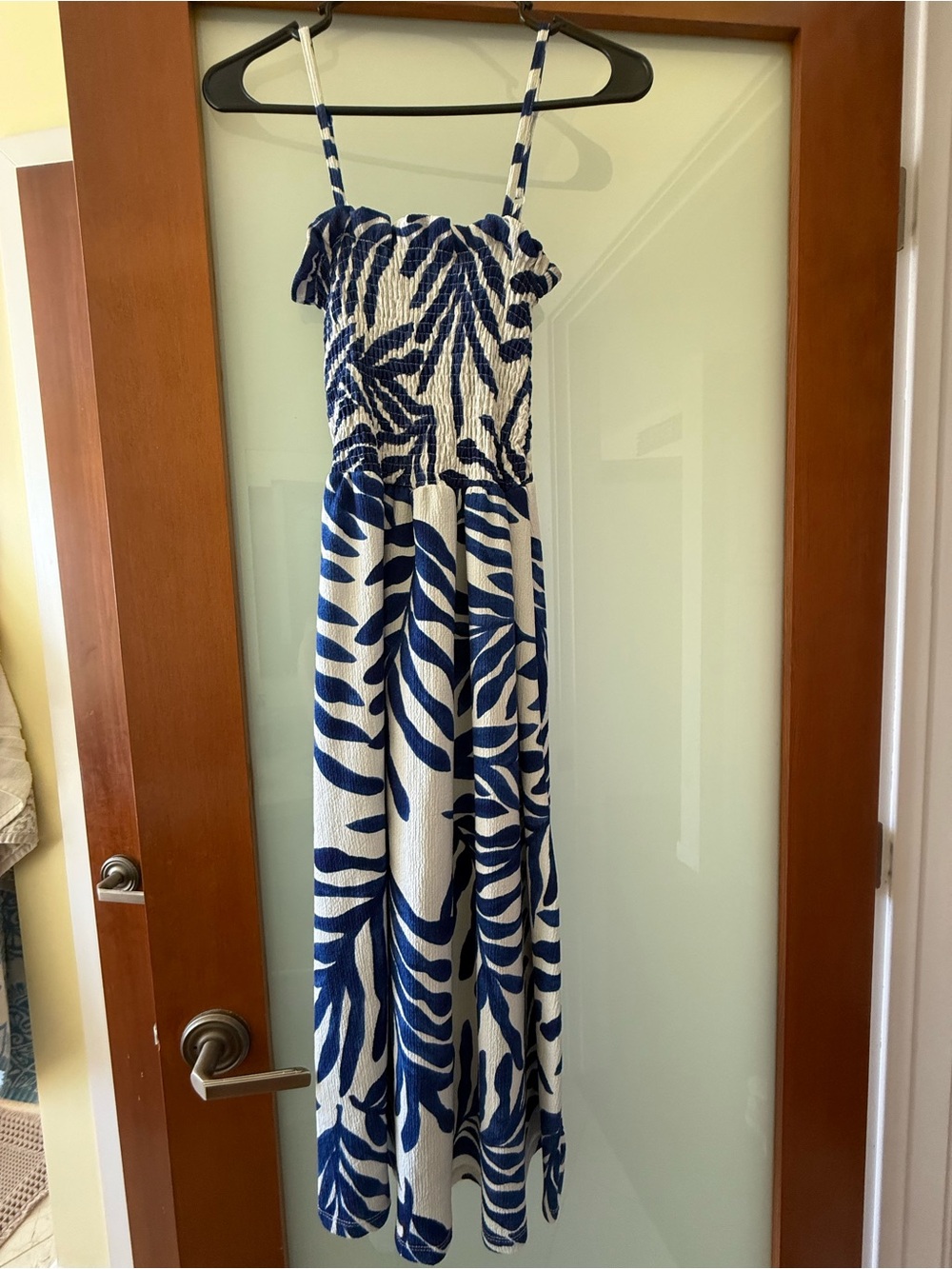 H&M Blue & White Tropical Print Smocked Maxi Dress XS
